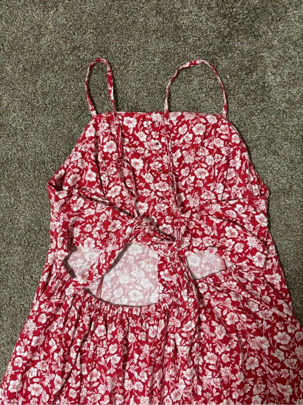 Women’s Linen Red Floral Button-Front Midi Sundress